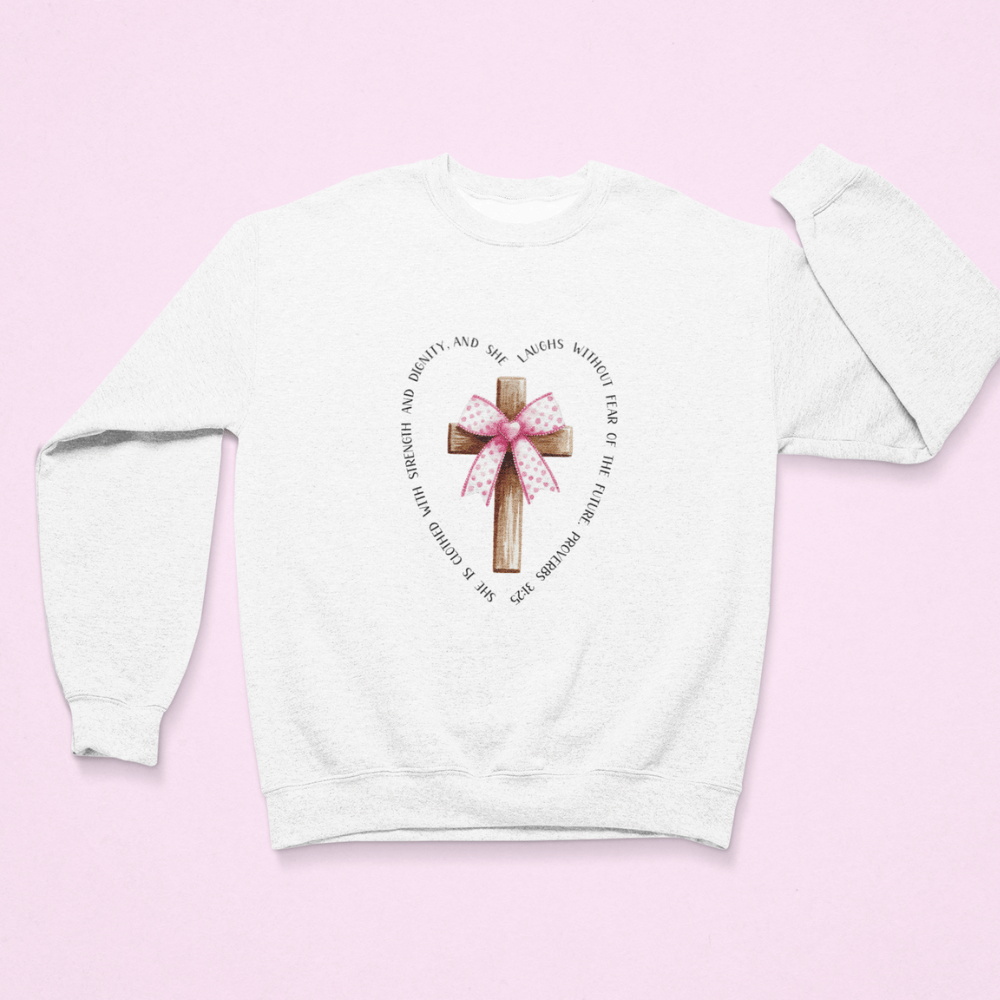 Coquette Cross Proverbs 31:25 Sweatshirt