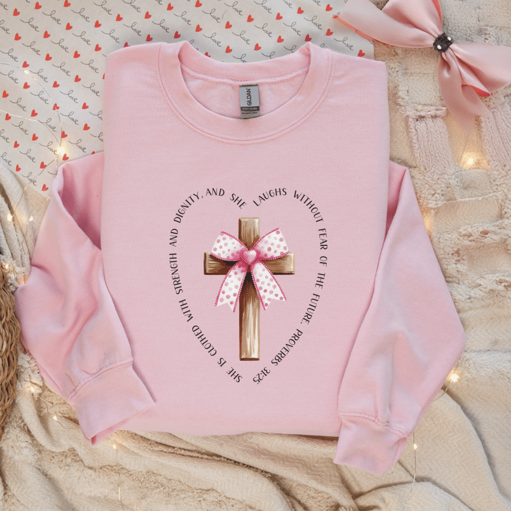 Coquette Cross Proverbs 31:25 Sweatshirt