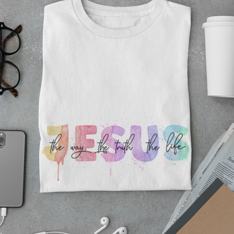 Jesus The Way The Truth The Life Rainbow Watercolor Unisex Jersey Short Sleeve Tee