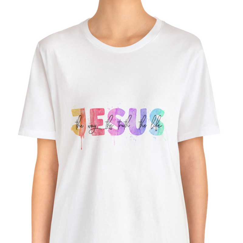 Jesus The Way The Truth The Life Rainbow Watercolor Unisex Jersey Short Sleeve Tee